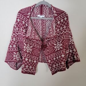 Cabi Red and White Geometric Shrug Vest